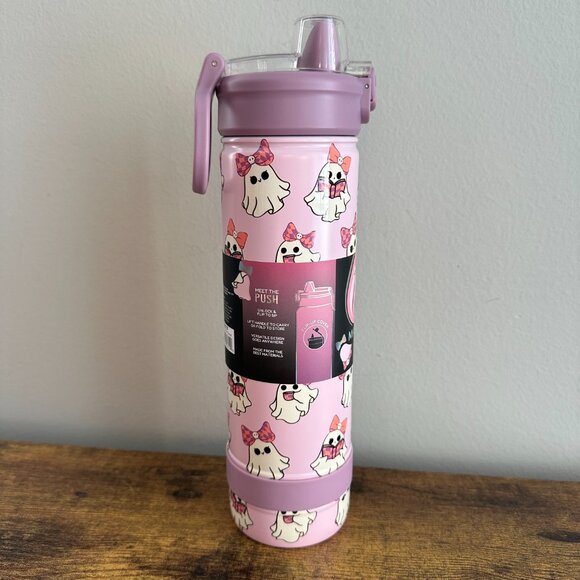 New Ghost Reading Book Purple Pink Tumbler Water Bottle Flask 26 oz Halloween - Picture 2 of 3